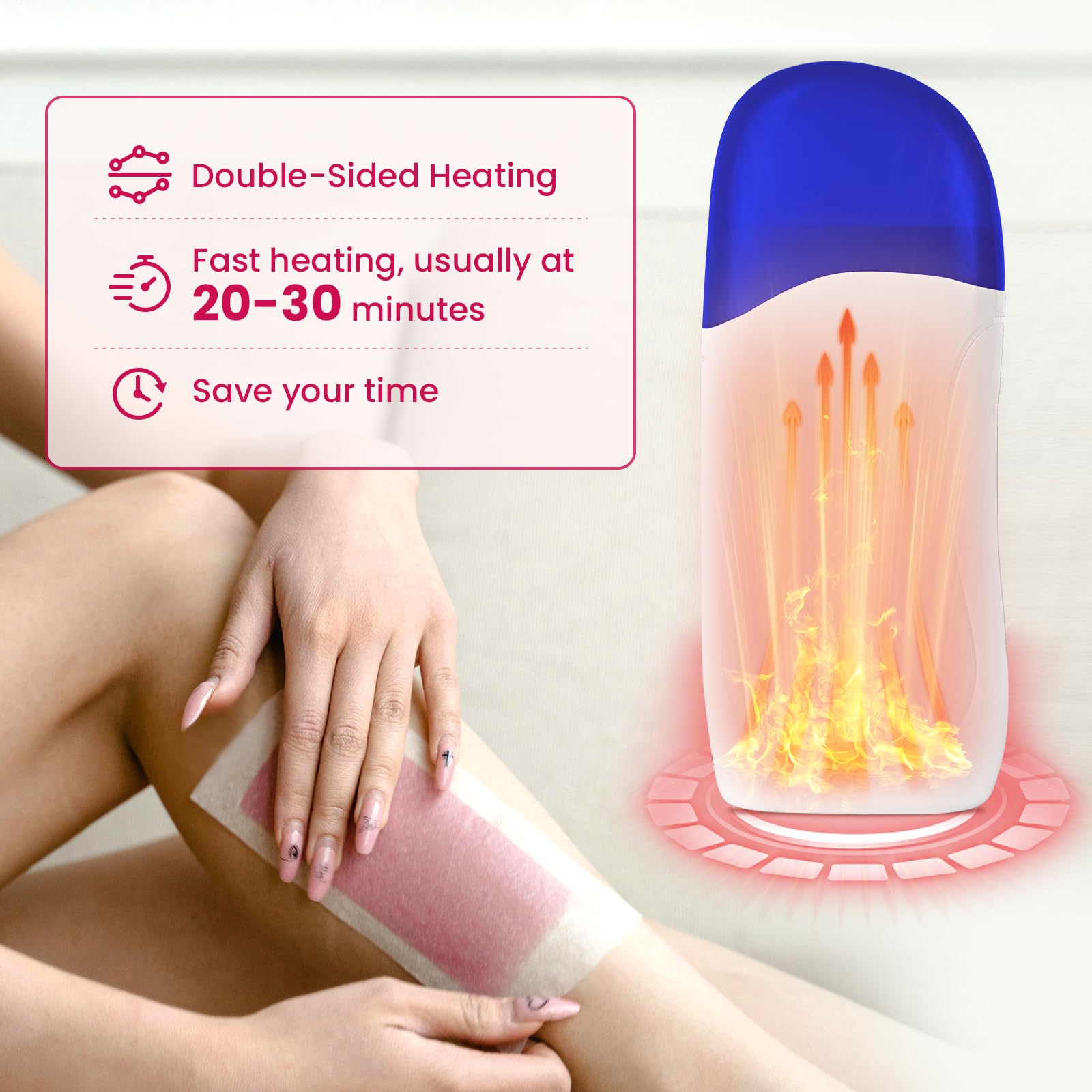 Roll On Wax Kit, Portable Wax Roller Kit for Coarse/Fine Hair Removal, Beginners Waxing Roller for All Skin Types with 3 Pcs 100g Roll Cartridge, 100 Non-Woven Strips & 10 After Oil Wipes (F1_White)