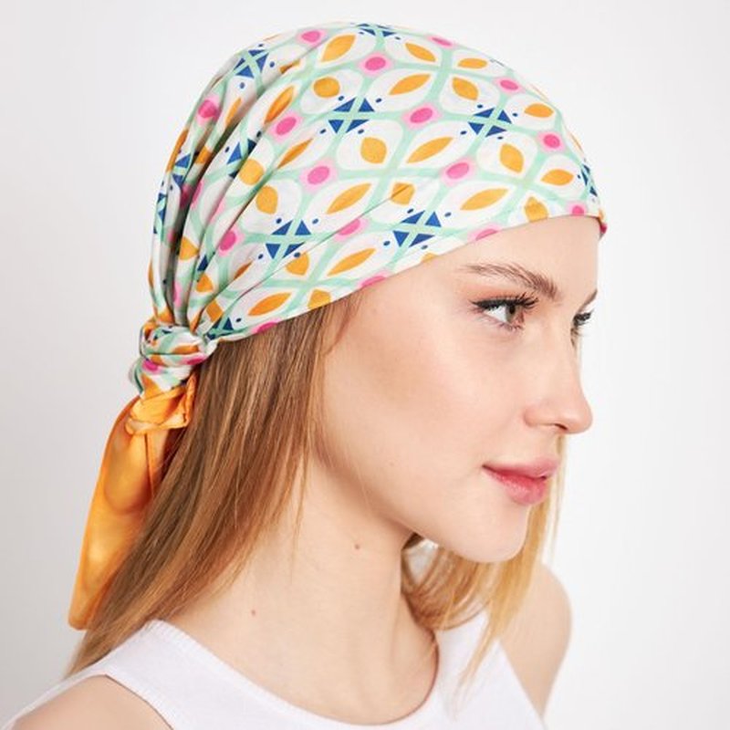 Headwear Pre Tied Head Scarves for Patterned Women Featuring | Soft Chemo Head Wear Headcover Ready Headwear (Geometric Design 1, One Size)
