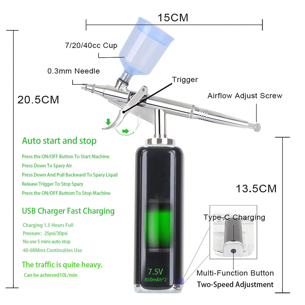 YRHOT Cordless Barber Air Compressor - Airbrush Kit with Compressor, Auto Spray Gun for Precise Hairlines, Beard Paint & Grooming, Salon-Quality Results at Home.