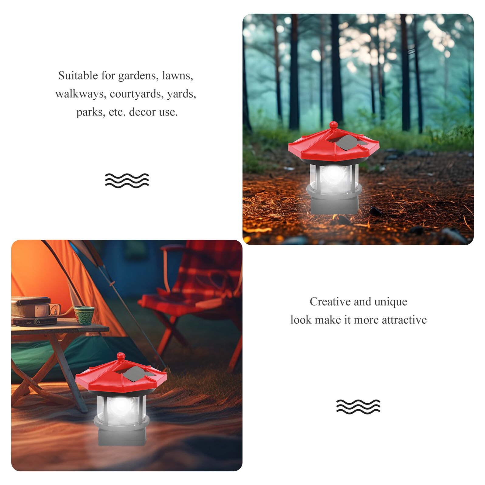Uonlytech Solar LED Lighthouse Waterproof Landscape Lamp Garden Lamp for Outdoor Lawn Patio Pond Ornament Decoration Red