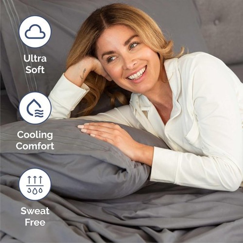 Queen Size 4-Piece Sheet Set - Comfy Cooling Bed Sheets for Luxurious Sleep - Deep Pockets, Soft & Wrinkle-Free - Oeko-Tex Certified - Dark Grey