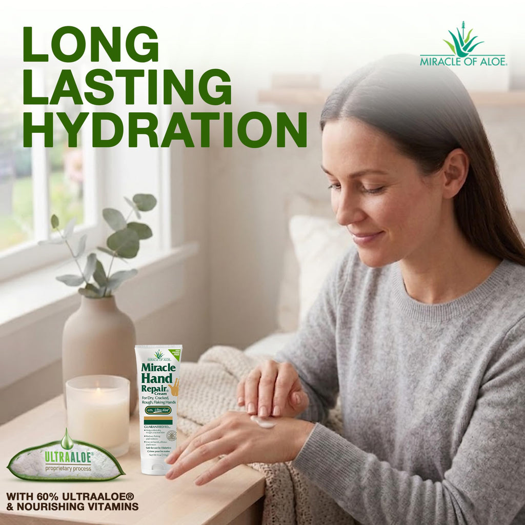 Miracle Hand Repair Cream for Dry Cracked Hands 4 oz Best Healing Hand Cream with 60% Aloe Vera - Non-Greasy Moisturizer for Working Hands - Fast Absorbing Lotion for Extremely Dry Skin (2-Pack)