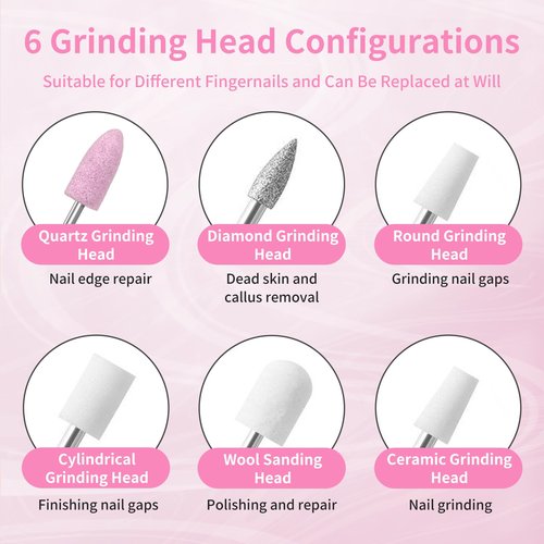 Cordless Electric Nail File with Safety Pause Function,FyndAna Portable Nail Drill Set for Crystal Gel Dip Powder Nails,Rechargeable Manicure Pedicure Tools Polish Set,Pink
