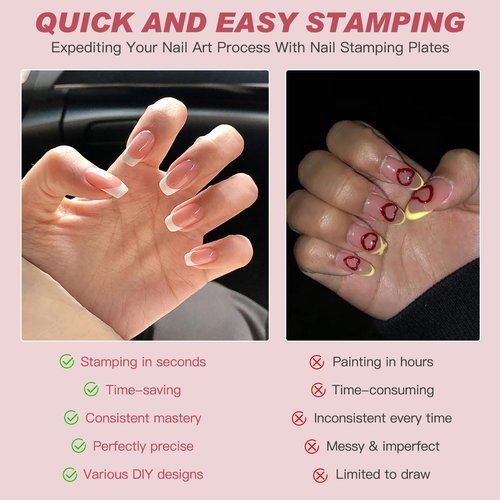 Biutee Nail Stamping Plates 2Pcs French Tip Stamp Plate 110 Patterns Nail Stamping Kit With Silicone Stamper Scraper Large Lace Line Flower Nail Art Stamping Template Valentine Holiday Gift for Women