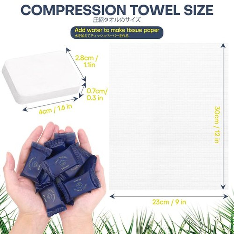 Fcaeon Compressed Towel Tablets Large Ultra Soft Disposable Face Towel Individually Wrapped 12x9 Inch Portable Washcloths for Makeup Removal Beauty Salon Gym Camping Travel Outdoor Sports(50 Pcs Blue)