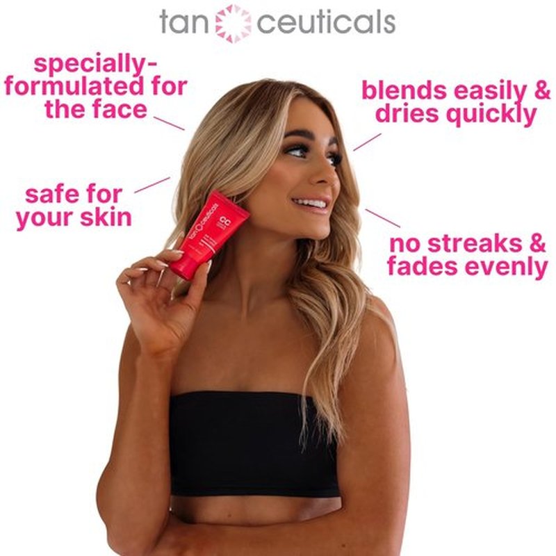 Tanceuticals Facial Self Tanner - Natural Sunless Tan Lotion for Face - Easy Application, 1.7 oz (Dark)