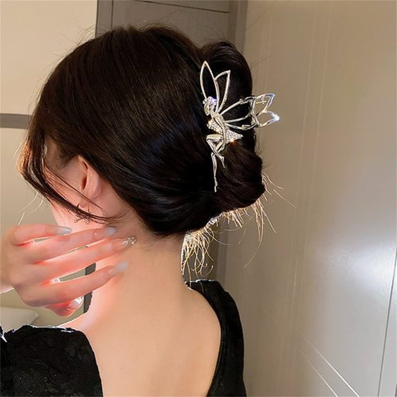 2 Pcs Cute Hair Claw Fairy Girl Rhinestone Hair Clip Big Hair Jaw Clip Nonslip Hair Clamp Hair Accessories Sliver&Gold