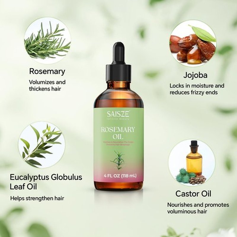 SAISZE Rosemary Oil for Hair Growth, 4 Fl Oz Organic Oil for Nourishes Scalp, Strengthens Hair