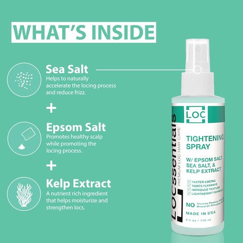 LOCssentials Sea Salt Tightening Spray for Locs Faster Locking for Dreadlocks & Starter Locs - Twist & Braid Spray with Kelp Extract