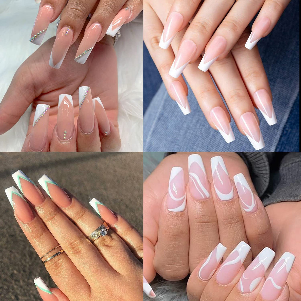UNA GELLA Natural French Nail Tips 500pcs Acrylic Fake Nails Coffin Square Nails Tips for Acrylic Nails French False Nails For Nail Extension Nail Art, Home DIY Nail Salon 12 Sizes False Soft Gel Tips