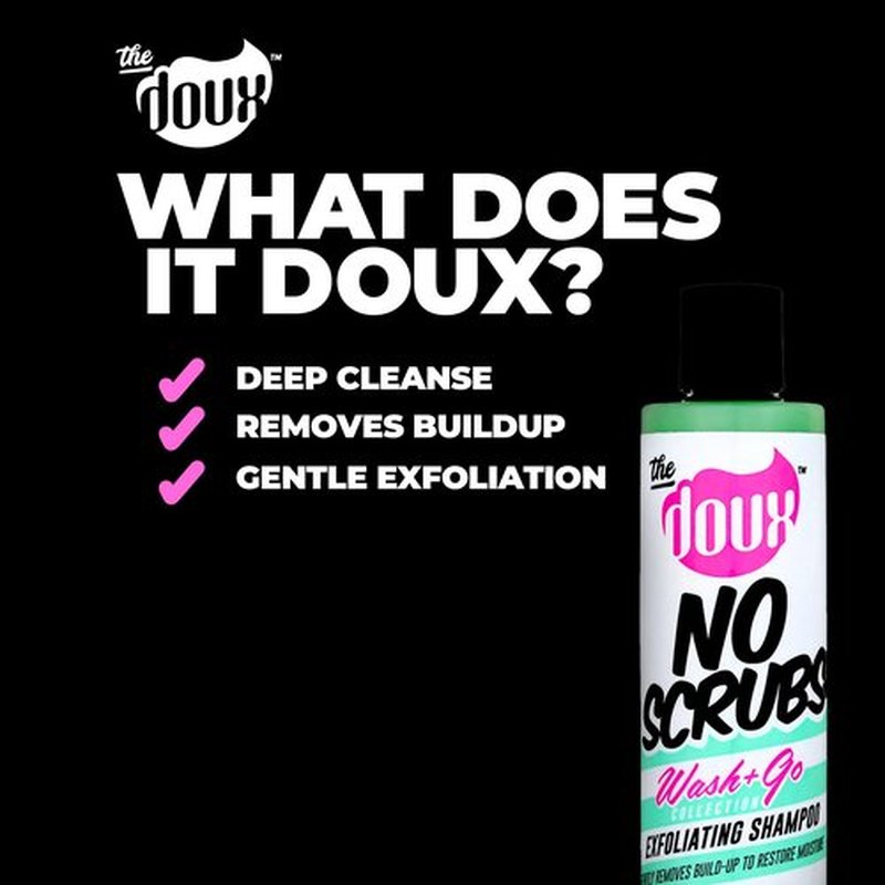 The Doux No‑Scrub Exfoliating Clarifying Shampoo for Curly Textured Hair – Scalp Exfoliator & Clarifying Shampoo with Honey & Antioxidants – Deep Clean Hair Shampoo for Women, 8 oz