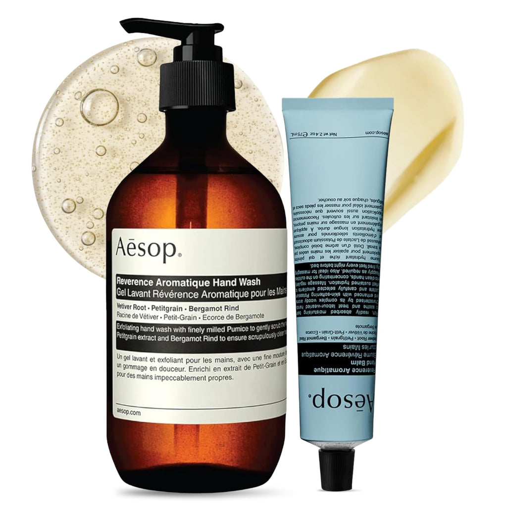 Aesop Reverence Aromatique Hand Wash & Hand Balm Set | Exfoliating Hand Wash and Skin Softening Hand Balm | 16.9oz & 2.4oz