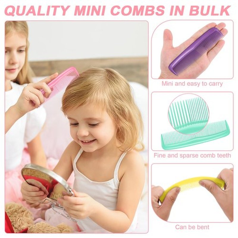 HOFASON 28 Pieces Bulk Mini Wet Hair Brush & Mini Combs Set for Kids Girls Women, Easter Basket Stuffers, Bridesmaid Gifts, Spa Party Supplies, 14 Travel Small Brush and 14 Fine Wide Hair Combs