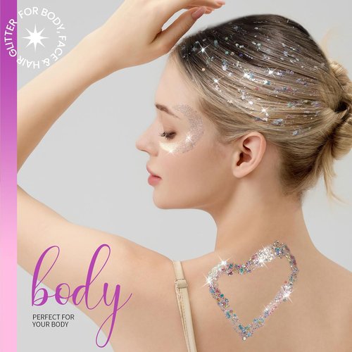 Teenitor Face Glitter Set - 2pcs Versatile Body & Hair Glitter Gel | 20g White Makeup Glitter