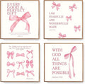 LARTSFRO Coquette Pink Bow Wall Art - Aesthetic Decor for Teen Girls | Set of 4 Unframed 10x10 Inch Prints