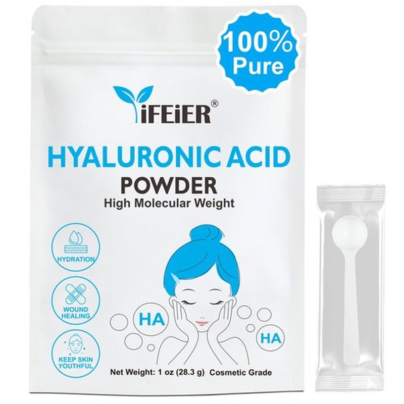 iFEiER Hyaluronic Acid Powder | High Molecular Weight Hyaluronic Acid Serum Powder | 1oz(28.3g) Cosmetics Grade | Sodium Hyaluronate | LMW HMW HA ingredient to make gel for DIY Serums