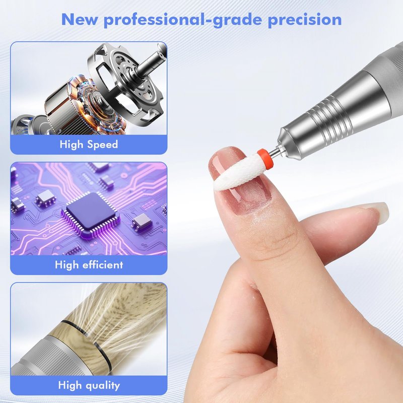 YEOTSMUT Wood Grain 35000RPM Nail Drill Professional, Super Silent Shockproof and not hot，Rechargeable Electric Nail File，Cordless Nail File Portable Efile for Acrylic Gel Nails Remove, 12Pcs Bits