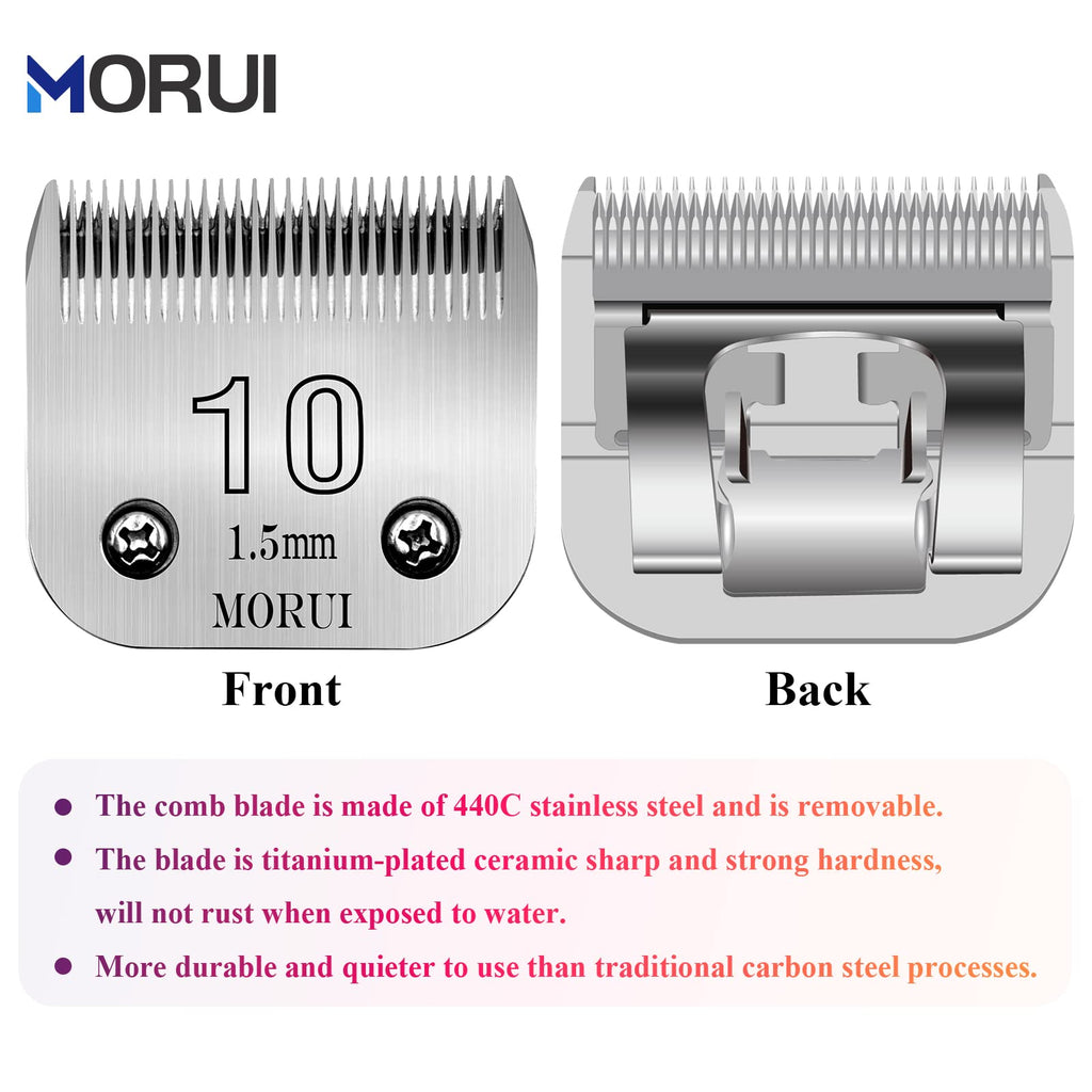 morui Detachable Pet Dog Clipper Blades UltraEdge Compatible with Oster A5,Wahl KM10 Series Clippers (10# 1.5mm- 2 Pack)