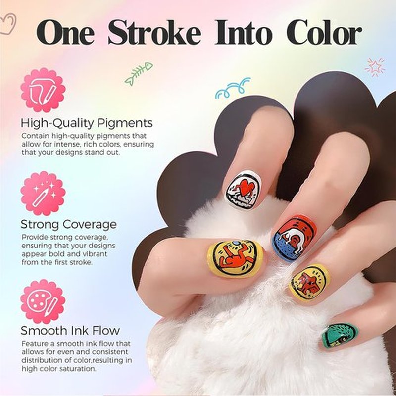12 Colors Metallic Nail Art Pens Set, Double-Ended Nail Marker Pens for Nail Art Dotting Line Painting Designs, Water Based Quick Dry Paint Markers for DIY Manicure, Home & Salon Use