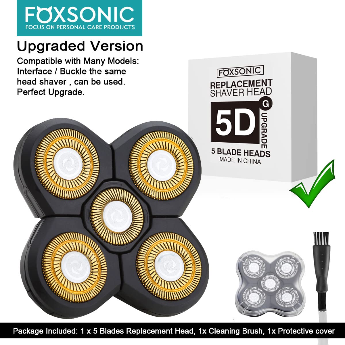 Universa 5 Blades Replacement Heads for Mainstream head shaver brands, Head Shaver Replacement Blades (5 Gold)