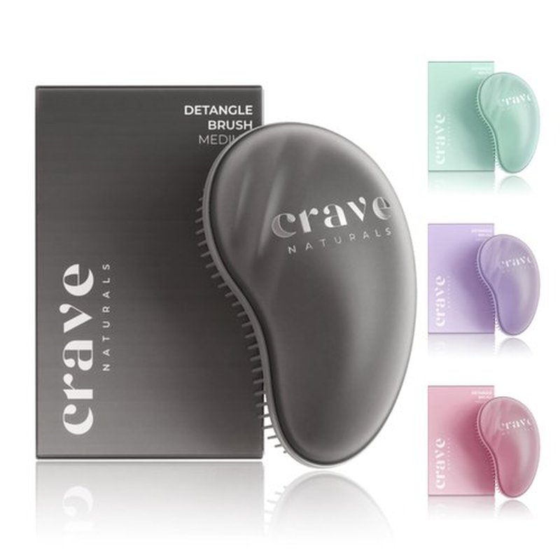 Crave Naturals Mini Detangler Hair Brush Black – Glide Thru Hair Detangler Brush for Women, Kids & Toddlers – Gentle Scalp Care, No-Pain Tangle-Free Hairbrush for All Hair Types, Travel Hair Brush