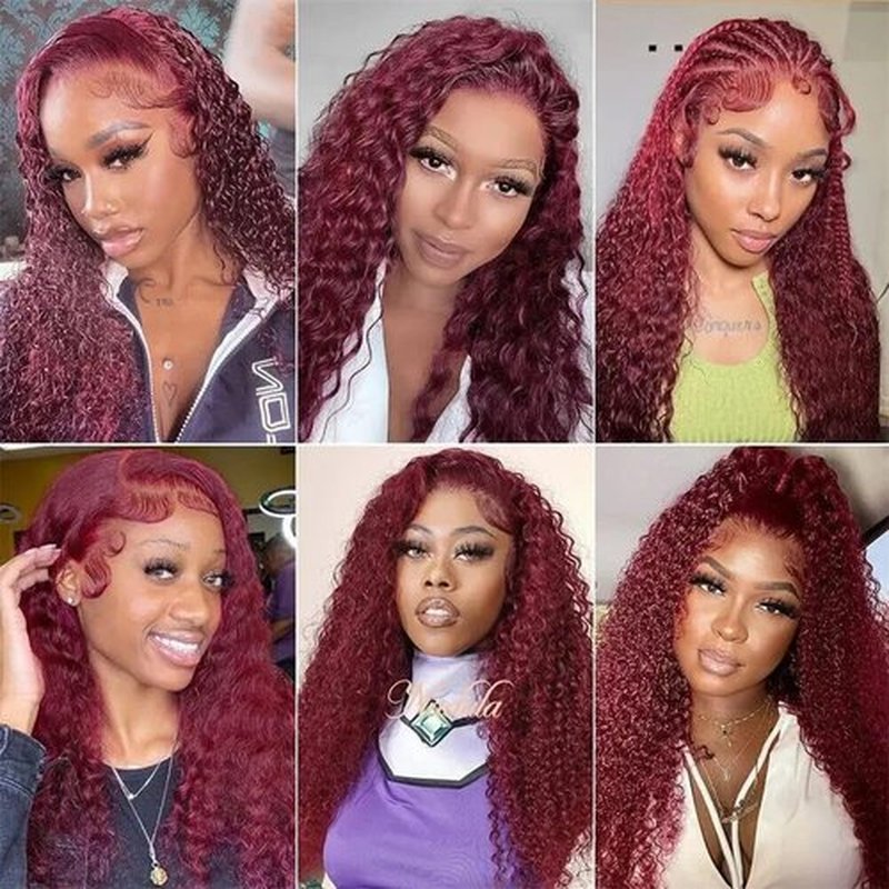 Peenoll Bundles Human Hair Burgundy 99J Jerry Curly Wave Human Hair Bundles 16 18 20 Inch 99J 100% Unprocessed 12A Soft Sewn In Hair with Double Weft for Black Women