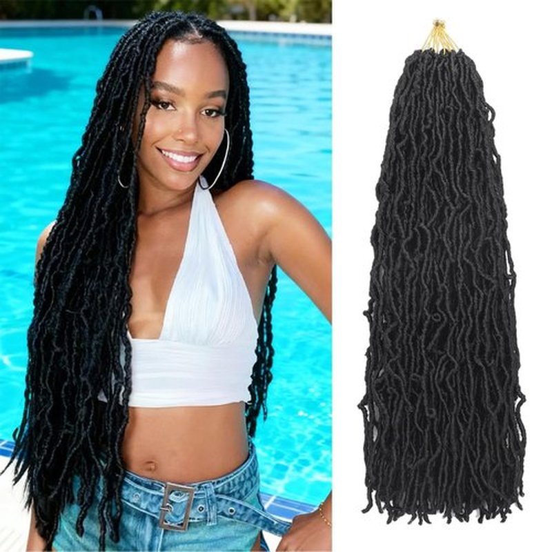 DACAI XIU Faux Locs Crochet Hair 24 Inch 7 Packs Soft Locs Crochet Hair Pre Looped Goddess Locs Dreadlocs Synthetic Hair For Black Women (1B# Black#