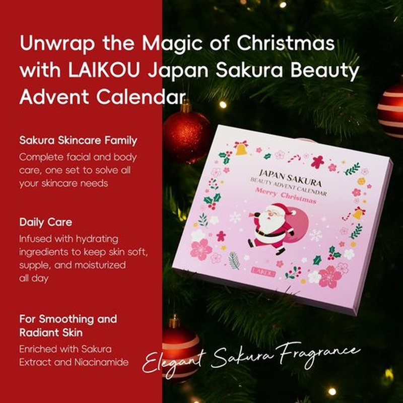 LAIKOU Japan Sakura Beauty Advent Calendar 2025, Christmas Gifts for Women, Skin Care Set, Bath Body Gift Set, New Year Skincare Beauty Gift Baskets, 24pcs Surprise Gift Box for Women and Girls