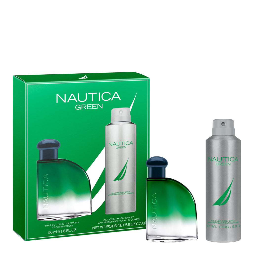 Nautica Color Green Giftset 1.6 fl oz EDT + 5.9 oz Deodorizing Body, Woody Fougere, Notes of Ginger, Geranium and Vetiver, Men's Duo Pack, Long Lasting, Everyday Fragrance