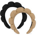 AMCAMI Puffy Spa Headband for Women Sponge Headbands for Girls 2 PCS Terry Towel Cloth Fabric Head Band for Skincare,Makeup Removal,Face Washing,Facial Mask,Shower,Hair Accessories（Black&Light Coffee）
