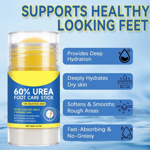 Eqimznv 60% Urea Cream Stick with 2% Salicylic Acid, Maximum Strength Urea Foot Cream Moisturizer, for Dry Cracked Heels, Knees, Elbows, Hands, Hydrates Dry Skin & Gently Exfoliates Dead Skin (2PCS)