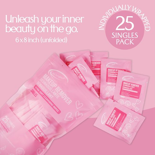 Air Jungles Makeup Remover Wipes Singles 25 Count (Pack of 2), Extra Large 6" x 8", Fragrance-Free, Removes Makeup and Oil, Ultra-Soft Cleansing Wipes, Alcohol Free