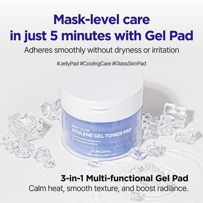 PONGDANG Dewy Glow Azulene Gel Toner Pad | Cooling Calm | Korean Gel Toner Pads with Guai Azulen, Chamomile | Soothing, Radiance & Uneven Skin Tone | Korean Skin Care