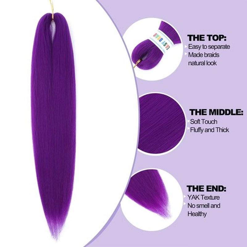 4 packs Purple Braiding Hair Pre Stretched Synthetic Braiding hair Extensions for Women, Purple Hair Extensions for Stage Party Halloween Costume Cosplay 48 Inch