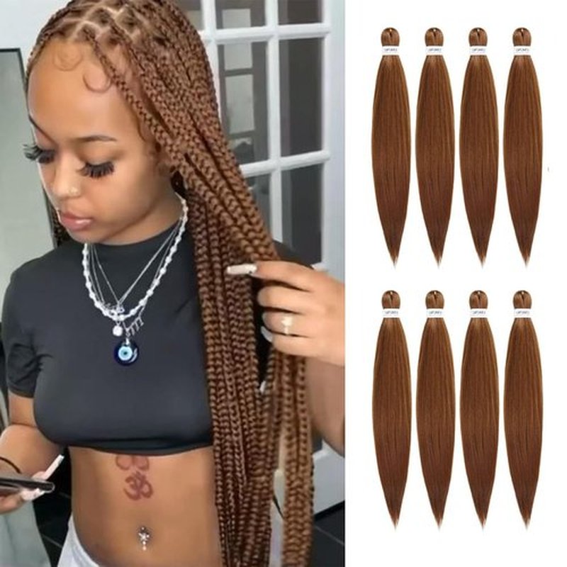 DIFUNEE Pre-stretched Braiding Hair - 24 Inch 8 Packs Brown Braiding Hair For Twist or Box Braids, Long Yaki Texture Hot Water Setting Synthetic Braiding Hair Extensions (24 Inch, #30-8P)