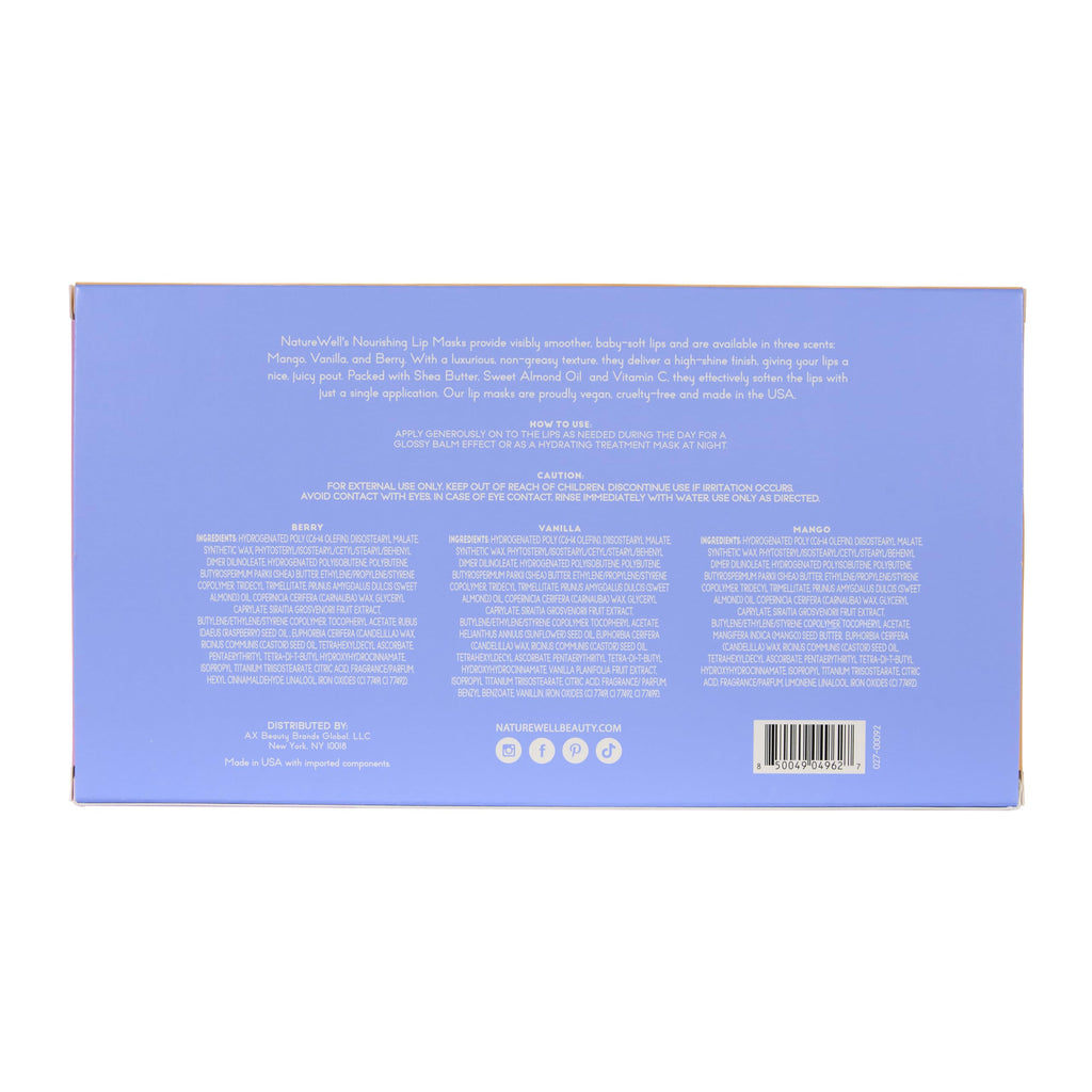 NATURE WELL Hydrating Lip Masks Variety Pack, Includes Mango, Vanilla & Berry Scents, High-Shine, Non-Greasy, Conditioning & Softening, 0.70 Ounce (Pack of 3)