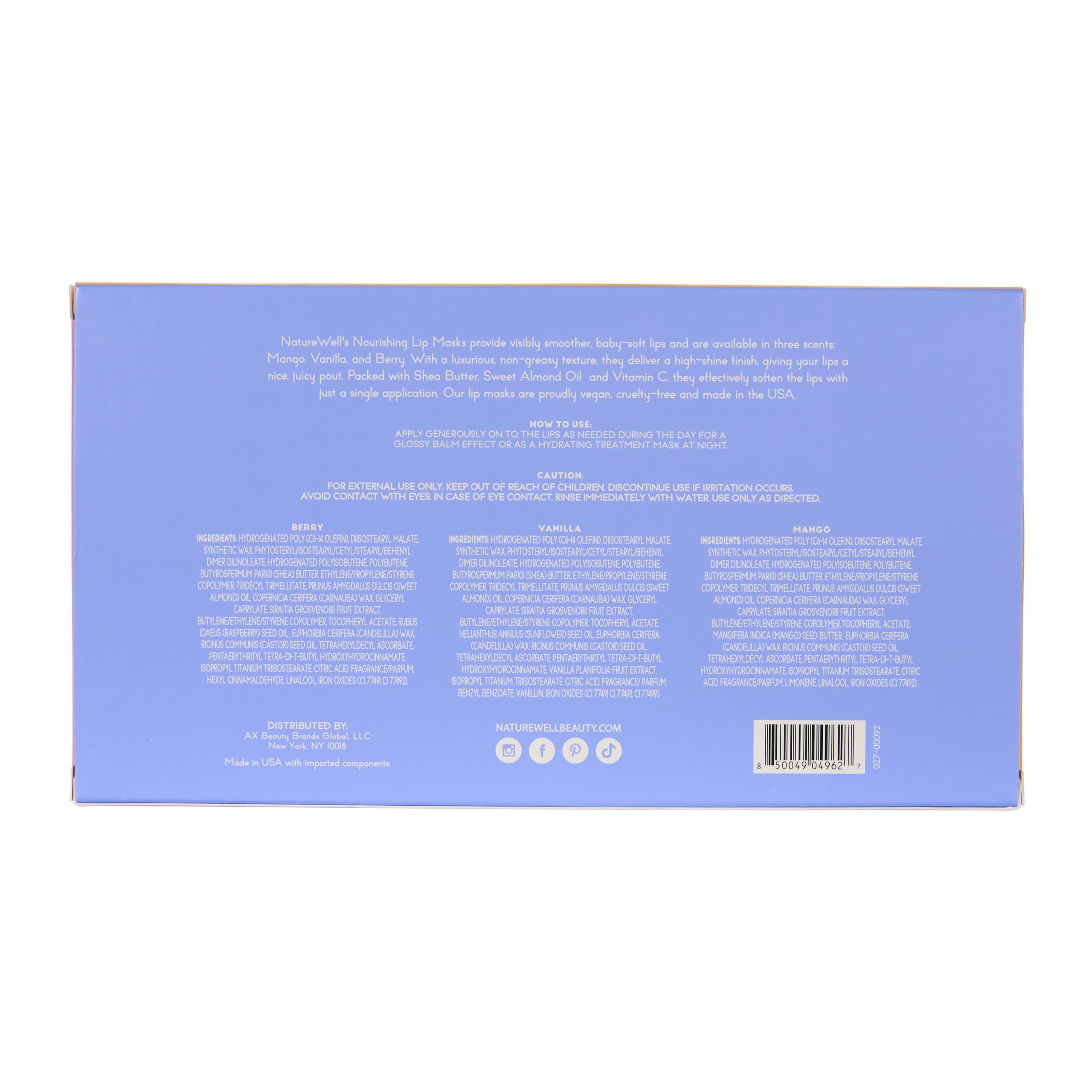 NATURE WELL Hydrating Lip Masks Variety Pack, Includes Mango, Vanilla & Berry Scents, High-Shine, Non-Greasy, Conditioning & Softening, 0.70 Ounce (Pack of 3)