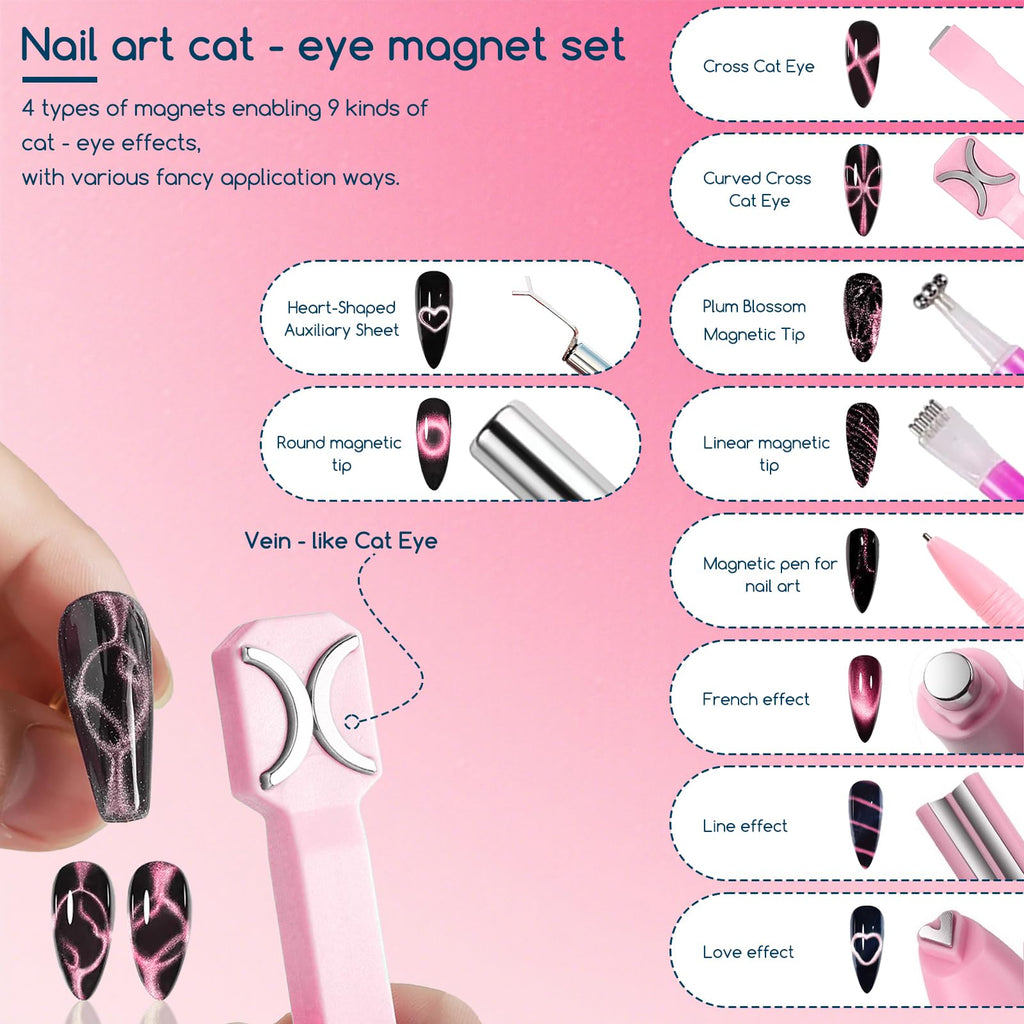 XEAOHESY 6 Pieces Cat Eye Magnet for Nails Multi-Functional 3-in-1 Nail Magnets Y-Shaped Metal Brackets for Heart Effect Heart Magnet for Nails Flower Cat Eye Magnetic Pen for Cat Eye Gel Nail Polish