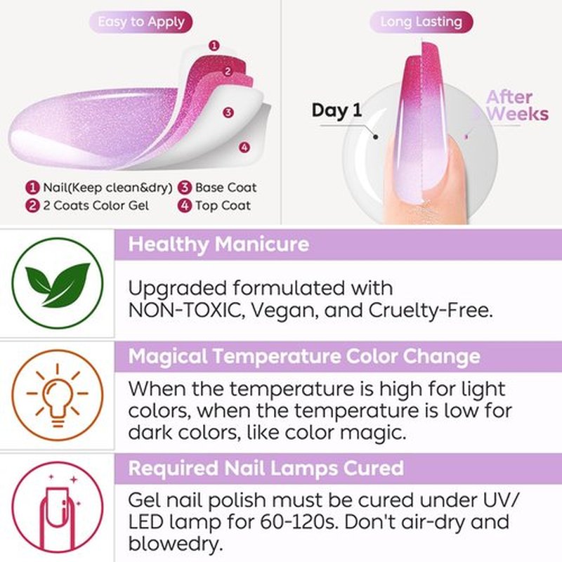 AIMEILI Chameleon Gel Nail Polish Hema Free Color Changing Nail Polish Gel U V Gel Polish Manicure Kit Set Of 6pcs X 10ml - Kit Set 66