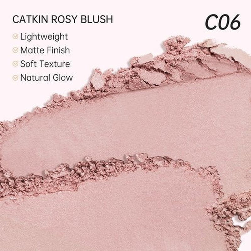 CATKIN Cheek Powder Blush Baked Pink Makeup Blusher Creamy Light Weight Natural Finish 10g (C06 Misty Rain)