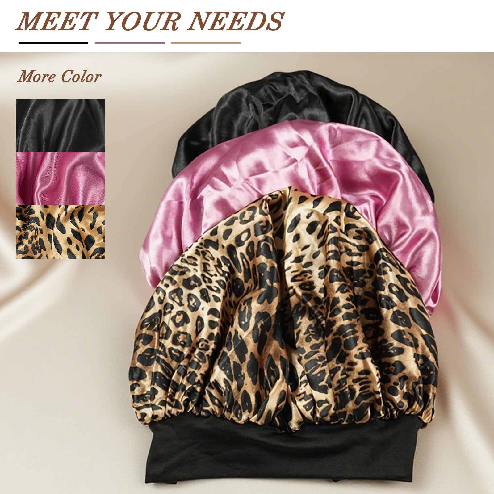 YOHTAS Satin Hair Bonnet for Sleeping Women, Double Layer Silk Bonnets for Women with Tie Band, for Braids Curly Long Hair