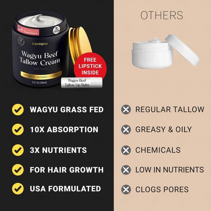 Non-Greasy Beef Tallow for Skin & Hair Growth 5OZ Shea Butter, Vitamin E, Niacinamide, Whipped Grass Fed Beef Tallow for Face Moisturizer Cream, Lotion for Women & Men, Anti-Aging Face Moisturizer