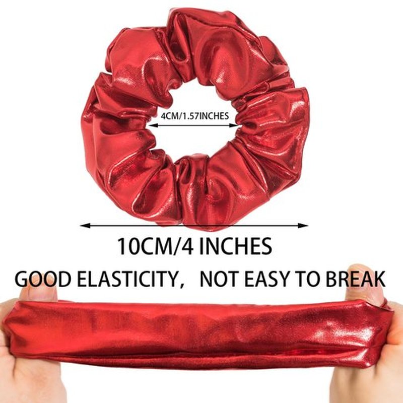 12 Pcs PU Leather Cheer Hair Scrunchies Red Scrunchy School Performance Ponytail Holder Hair Accessories for Cheerleading Teen Girls College Sports (Red)