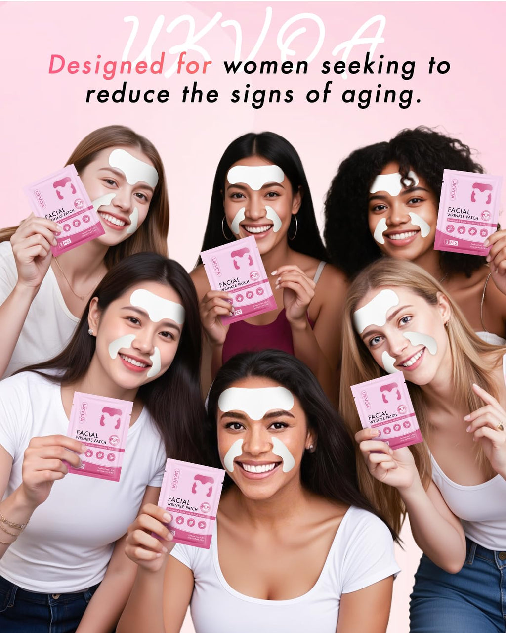 UKVOA Forehead and Smile Line Patches, Overnight Facial Wrinkle Treatment with Hyaluronic Acid, Aloe, Collagen & Vitamin E to Lift Smile Lines for Women 36pcs