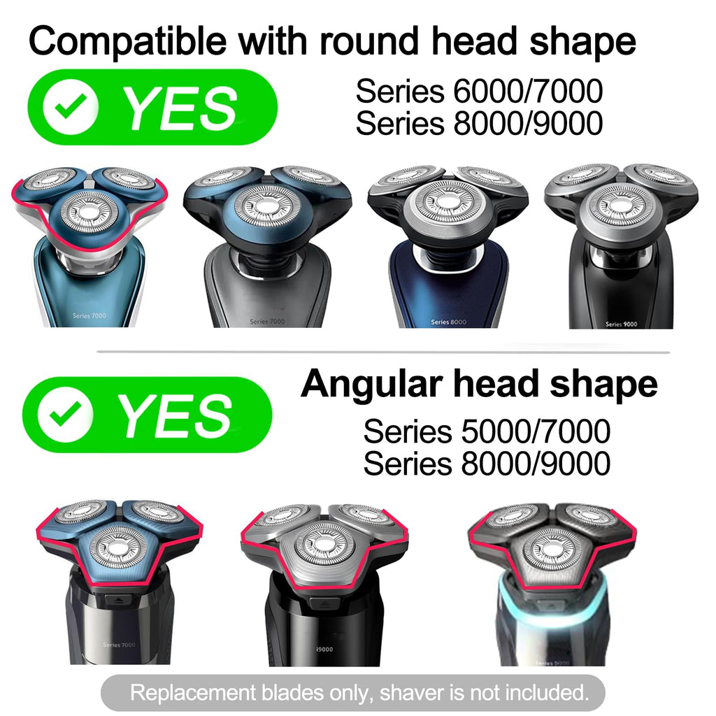 SUPERNB SH71 Replacement Heads for All Series 7000 9000 and Series 5000 Angular, Dual Ring Mesh for Efficient Shave, Fits S5xxx/S6xxx/S7xxx, 3-Pack