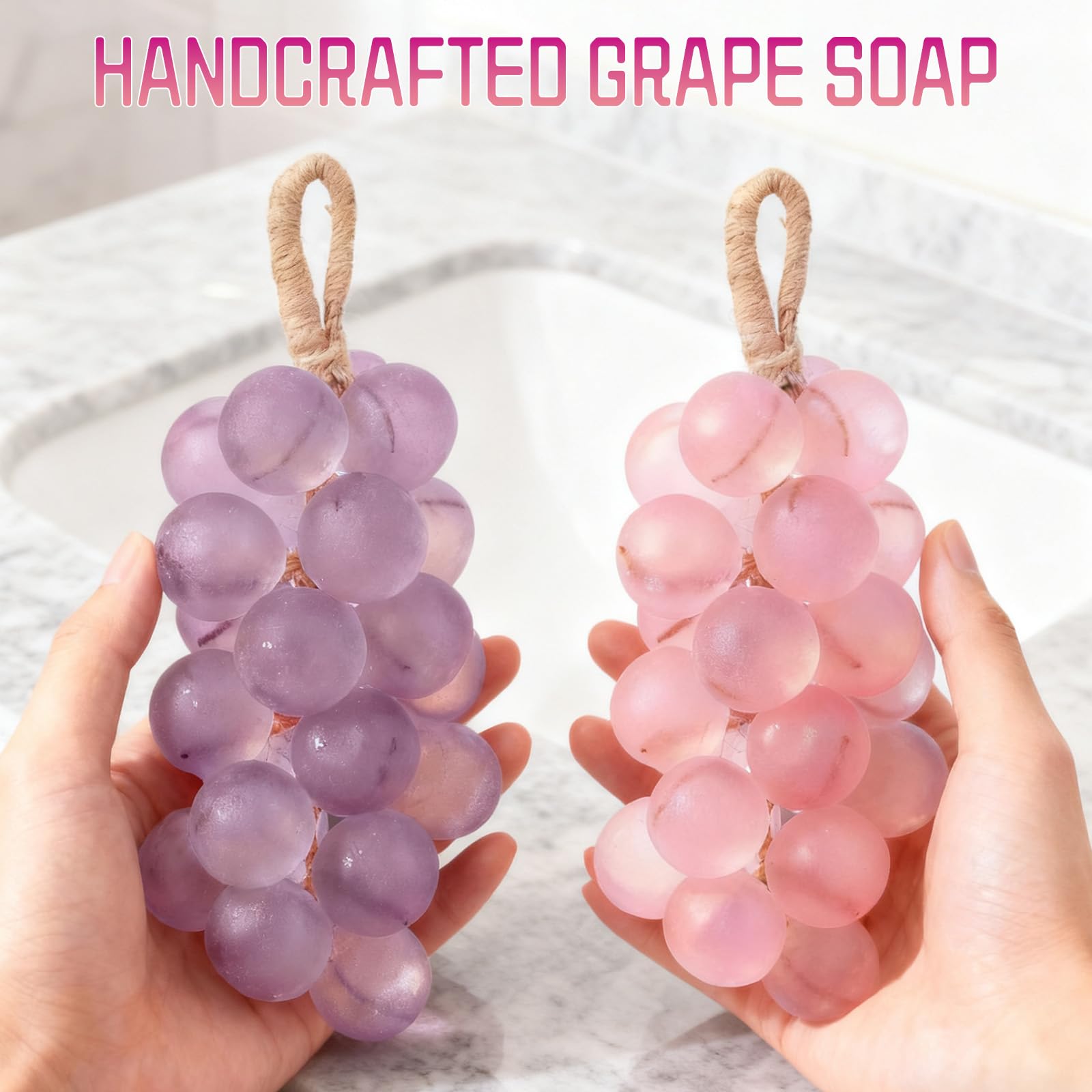 Grape Soap, Handmade Grapes Cluster Soaps,Grape Soap on a Rope, Decorative Soaps Bars,DIY Exquisite Home Decor and Gift Choice for Washing Hands and Fresh Air Men Women (1, Pink)