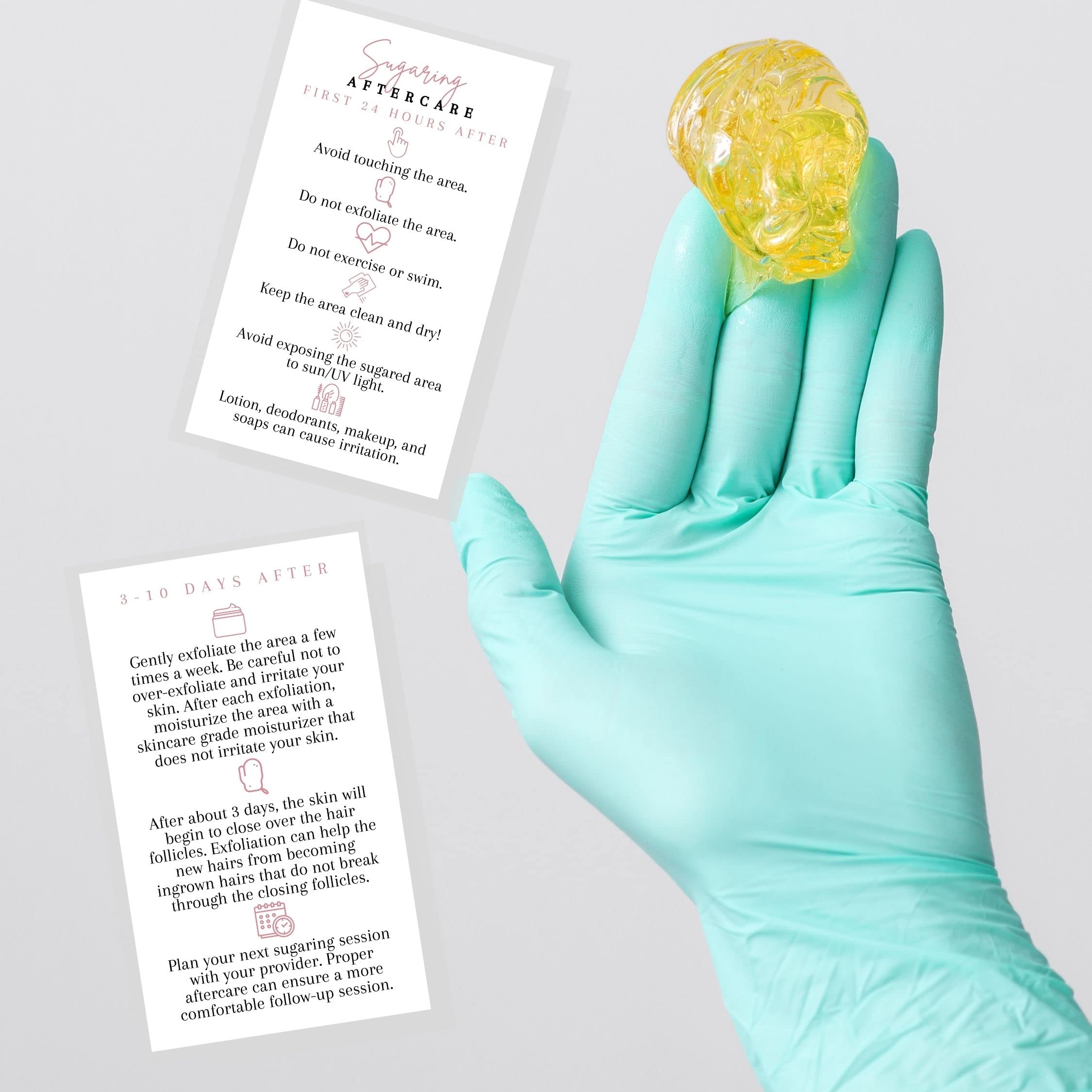 Sugaring Hair Removal Aftercare Cards | 50 Pack | 2x3.5” in Business Card | Sugaring Hair Removal Supplies | Waxing Supplies | White Card Design