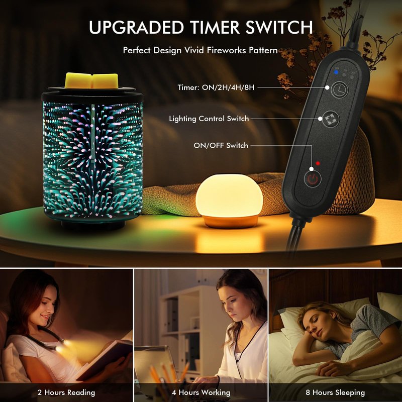 Maromamix Electric Wax Melt Warmer with Timer (2/4/8H), 7-Color Changing LED Night Light, Removable Silicone Dish, PTC Safe Heating - 3D Glass Design for Home, Office Décor, Gifts for Mom