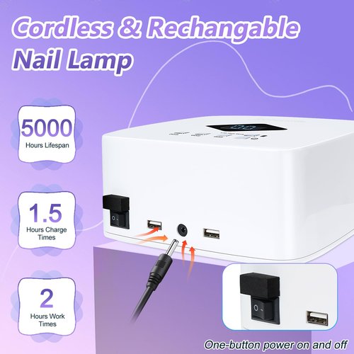 LKE Cordless Rechargeable UV Nail Lamp, 86W UV Light for Gel Nails with 3 Timer Setting Display Auto Sensor, Professional Quick Dry for Salon & Home Use
