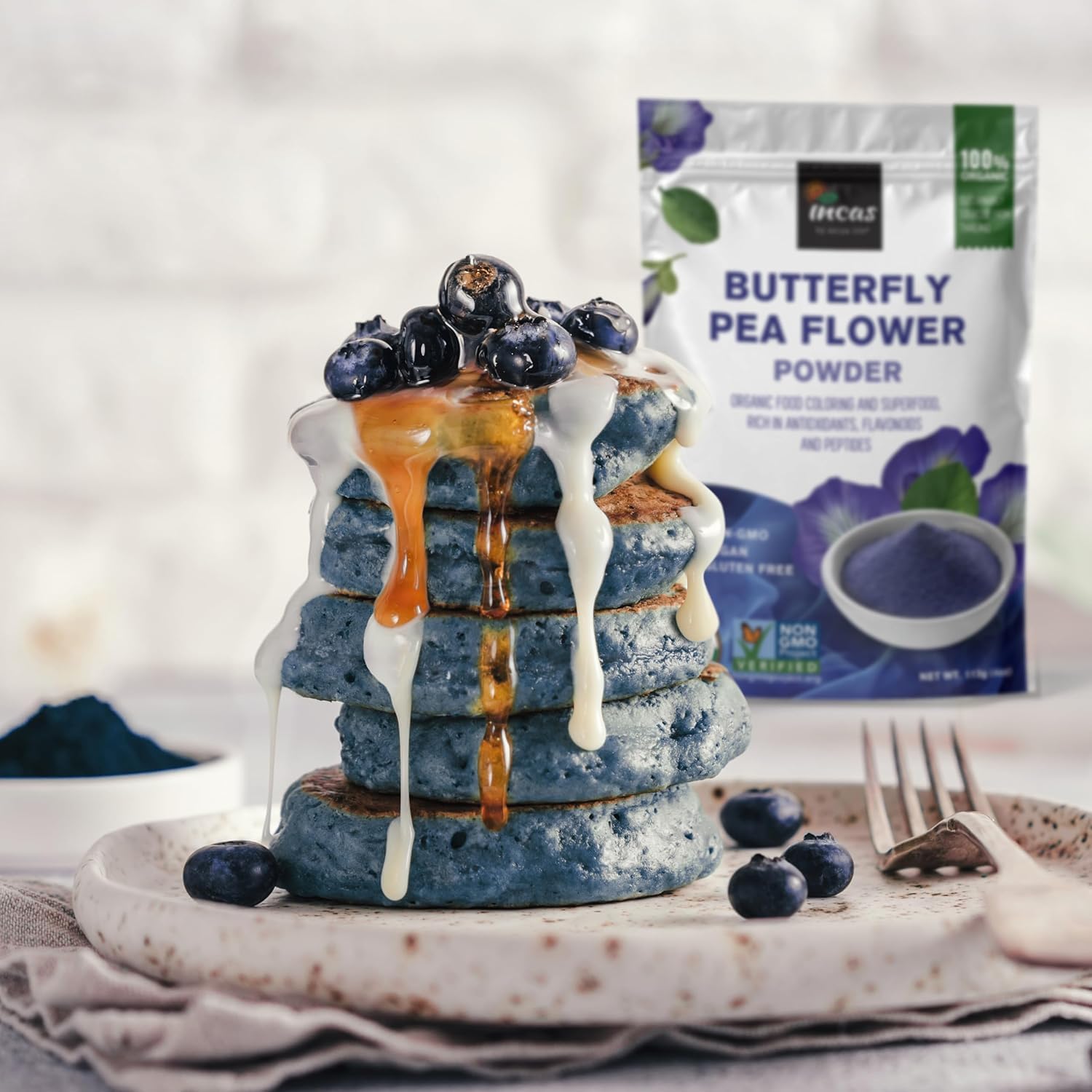 INCAS 100% USDA Organic Butterfly Pea Flower Powder - 8 Ounce | Organic Blue Matcha Tea | Non-GMO Verified Extract from Thailand | Adaptogenic Raw Culinary | Vegan Blue Food Coloring